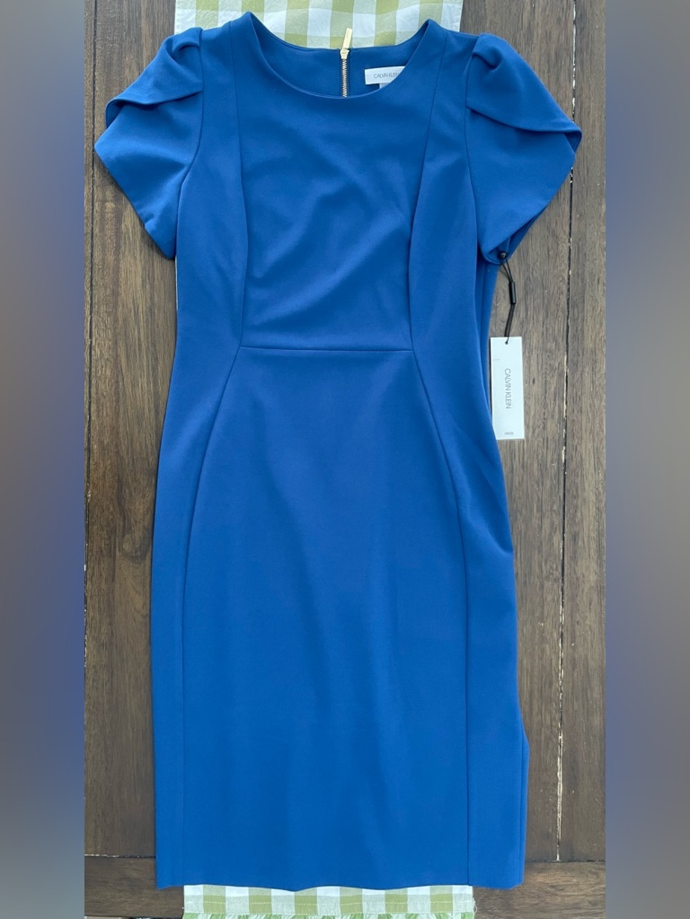Calvin Klein Cobalt Sheath Dress with Puff Sleeves